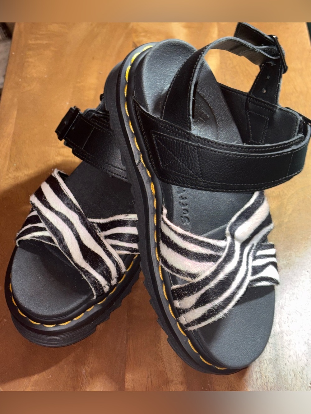Dr. Martens Voss II Zebra Hair-On Platform Sandals Size 5